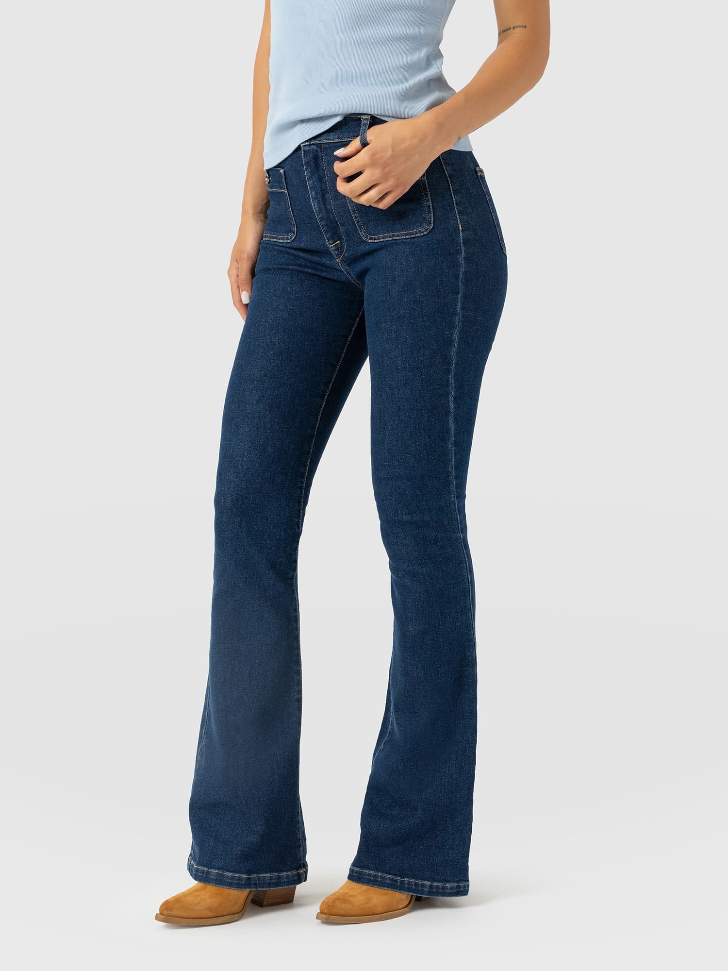Bowie Stretch Flare Jeans - Mid Blue