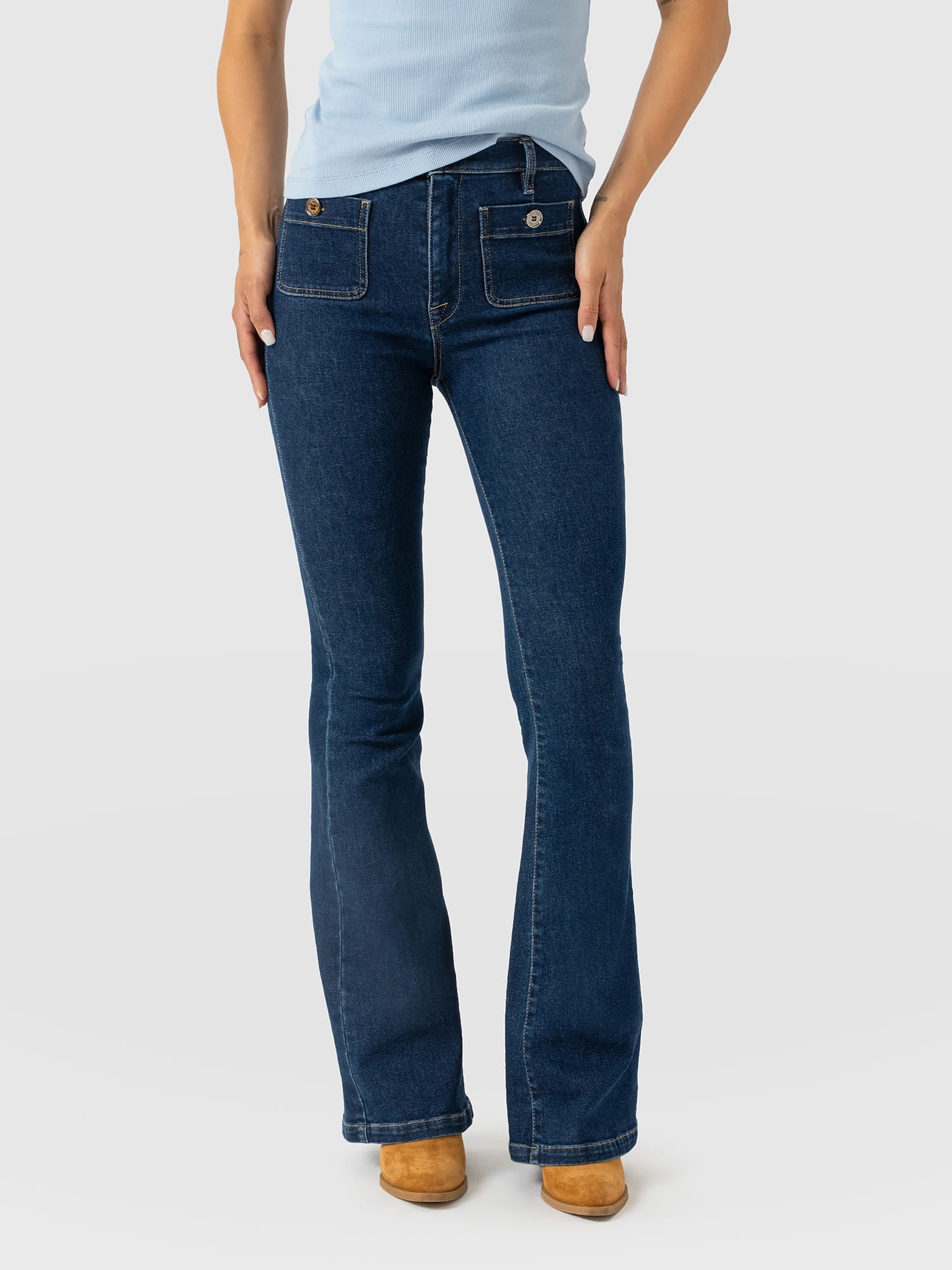Bowie Stretch Flare Jeans - Mid Blue