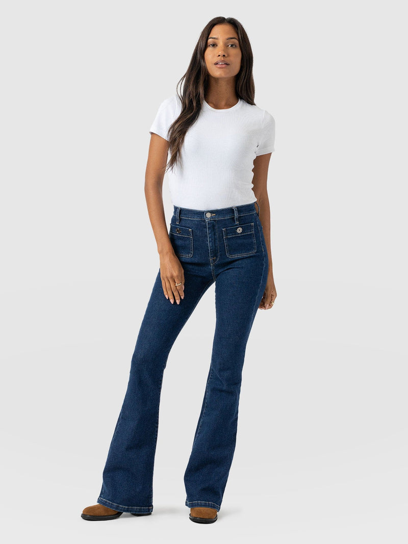 Bowie Stretch Flare Jeans Mid Blue - Women's Jeans | Saint + Sofia® UK
