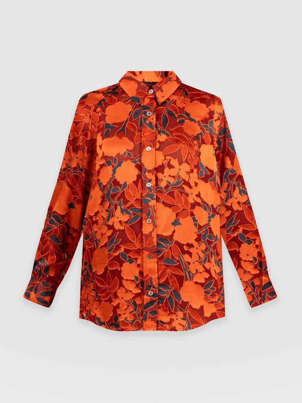 Boyfriend Shirt - Orange Floral Burnout