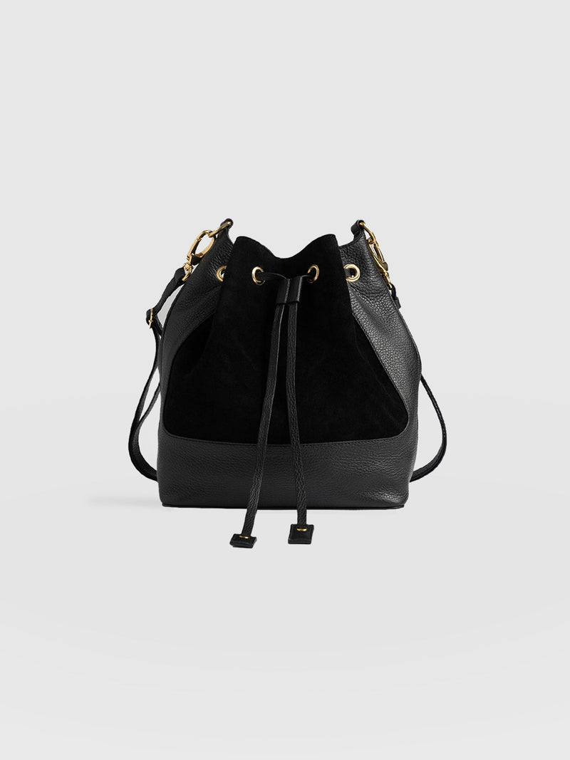 Brompton Bucket Bag - Black Suede Pebble