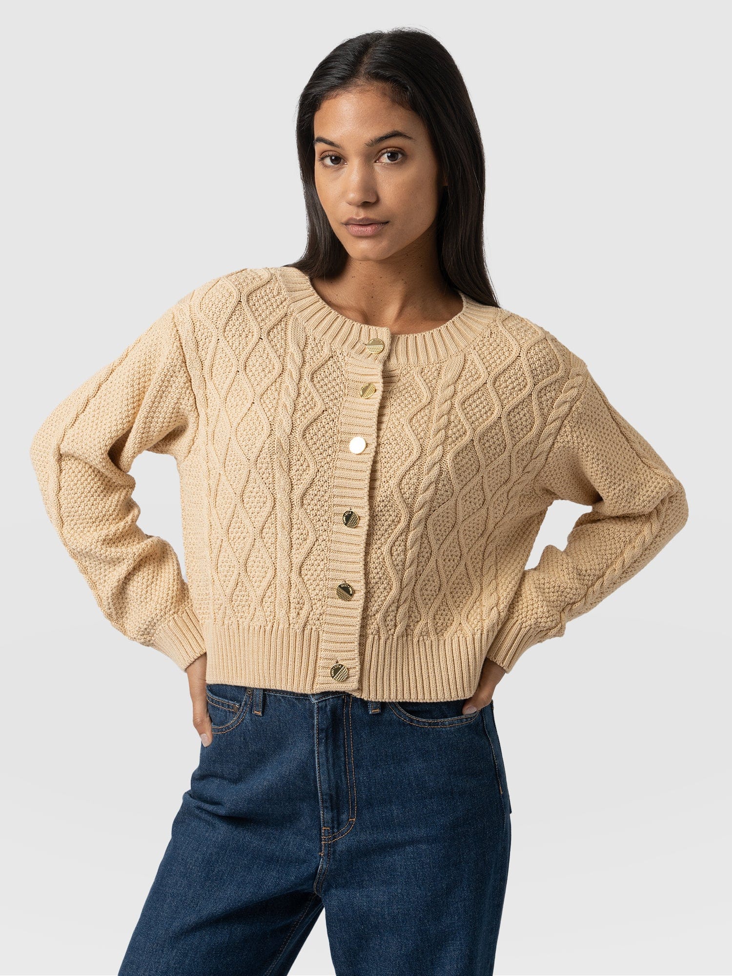 Bronte Cable Cardigan Yellow - Women's Cardigans | Saint + Sofia® UK