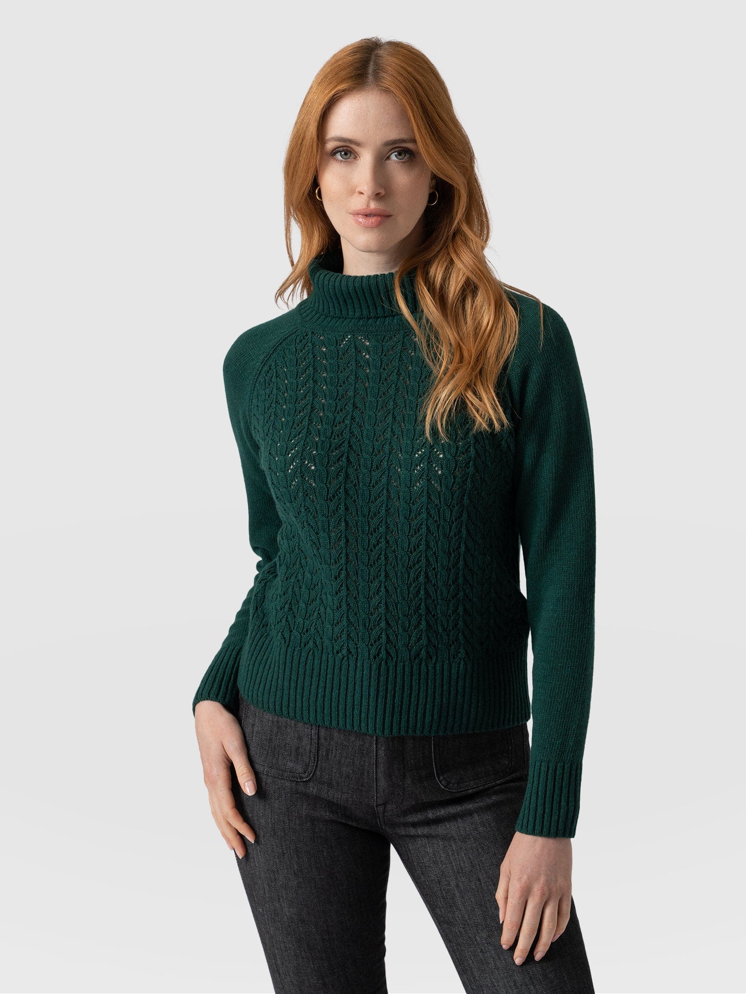 Glen Cable Knit Jumper - Green Cable Knit Jumper Green - Women's Jumper | Saint + Sofia® UK
