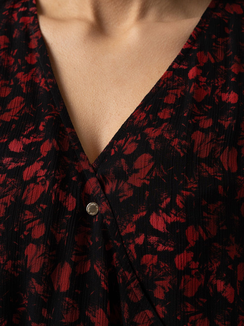 Brook Wrap Blouse - Red Winter Floral