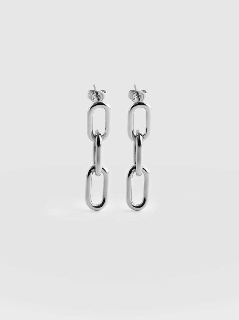 Cable Chain Drop Earrings - Silver