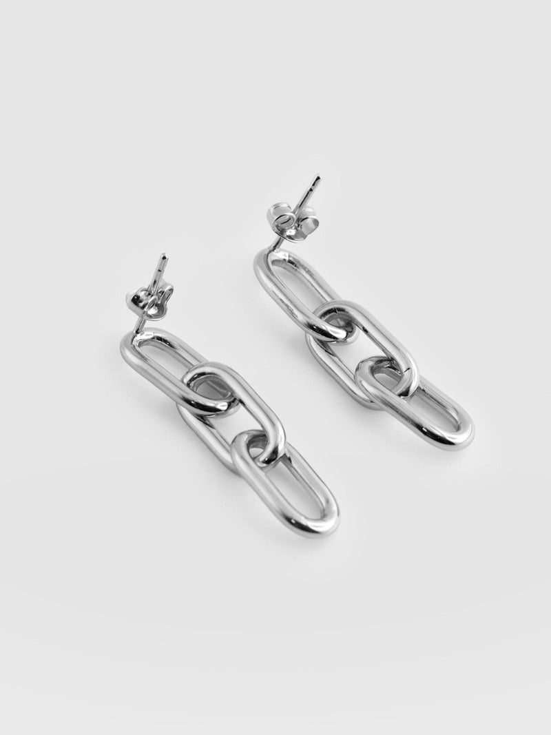 Cable Chain Drop Earrings - Silver