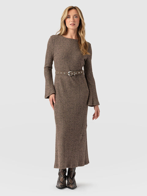 Callie Fluted Midi Dress Beige  - Women's Dresses | Saint + Sofia® UK
