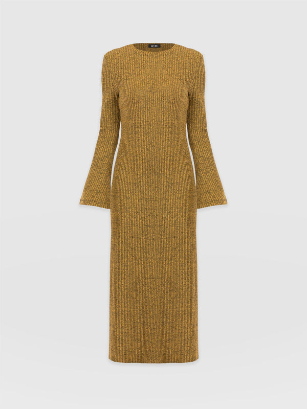 Callie Fluted Midi Dress - Mustard Melange