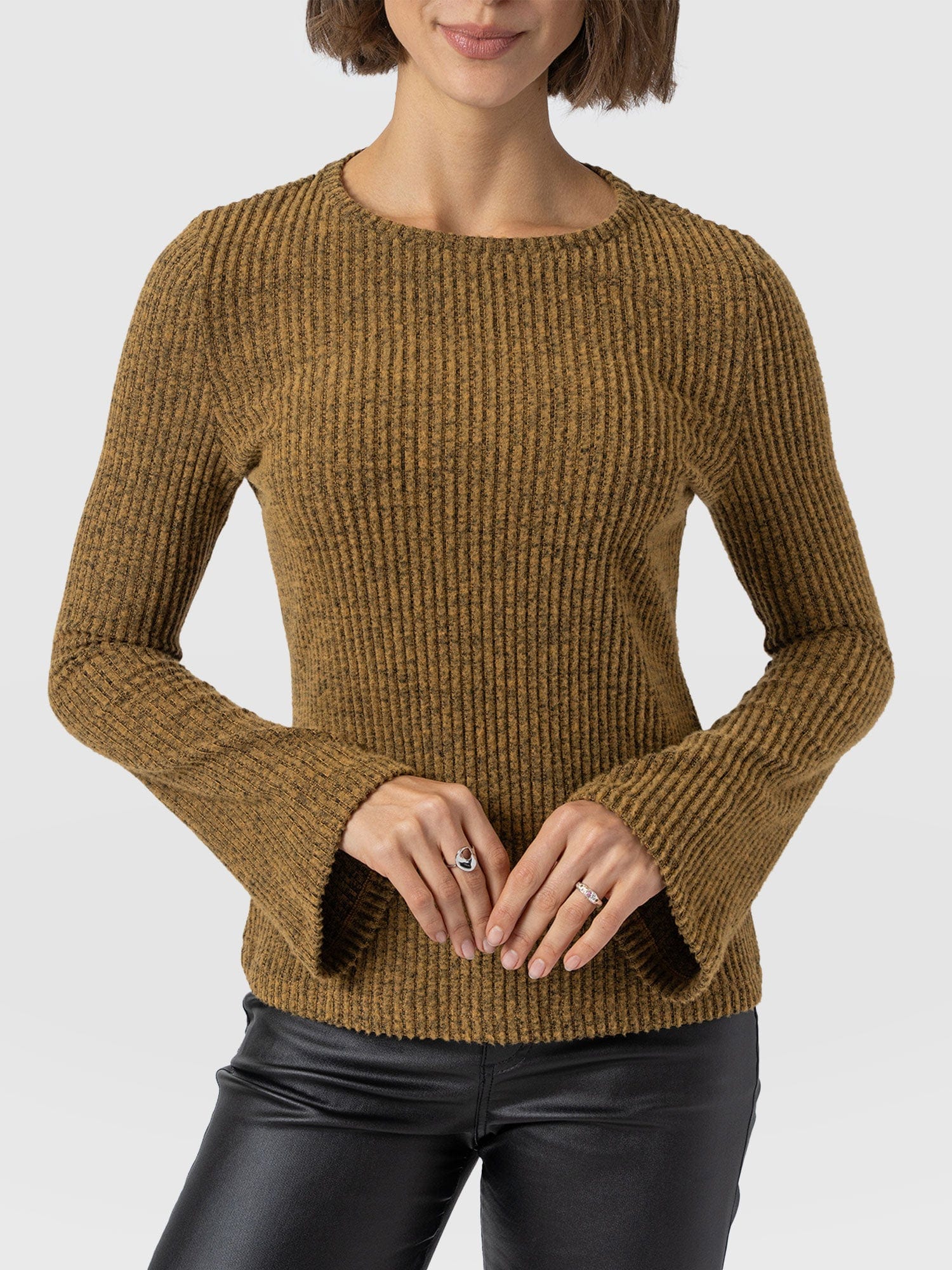 Callie Fluted Tee - Mustard Melange - Women's T-shirts | Saint + Sofia® UK