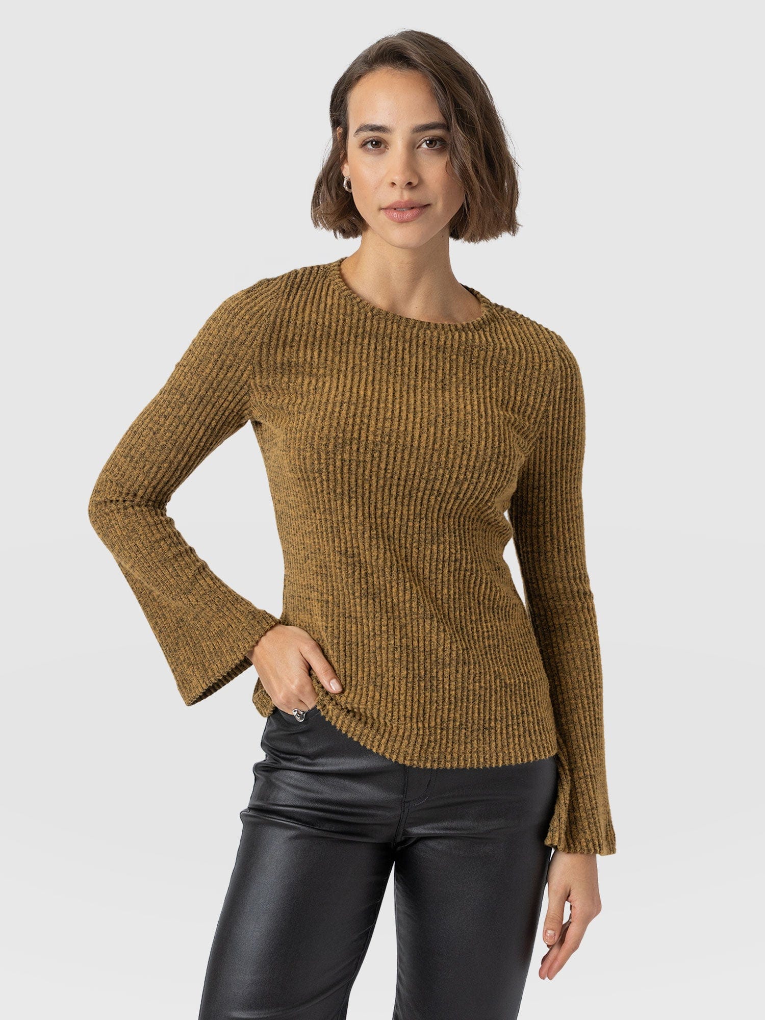 Callie Fluted Tee - Mustard Melange - Women's T-shirts | Saint + Sofia® UK