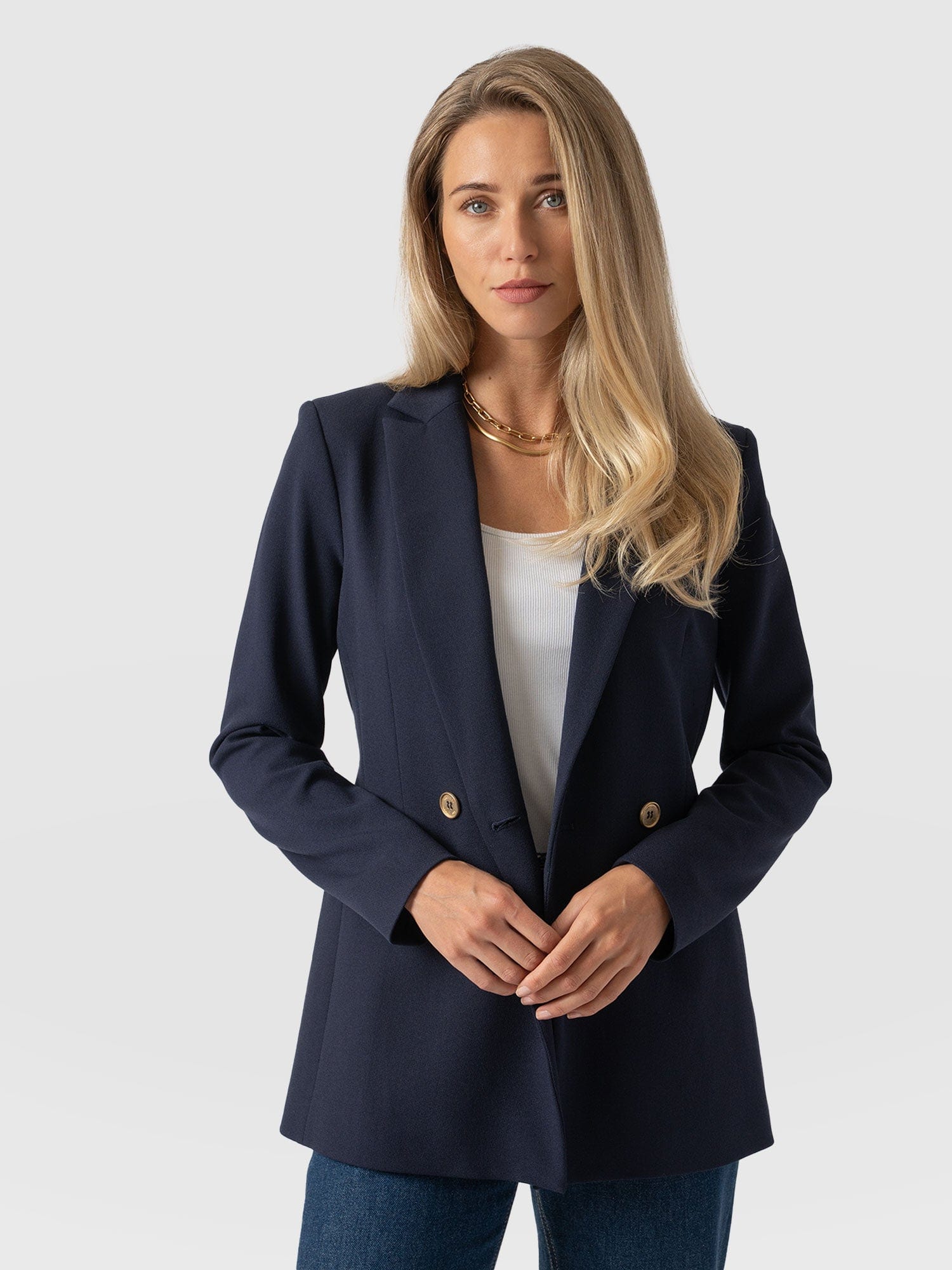 Cambridge Blazer Navy Crepe - Women's Blazers | Saint + Sofia® UK