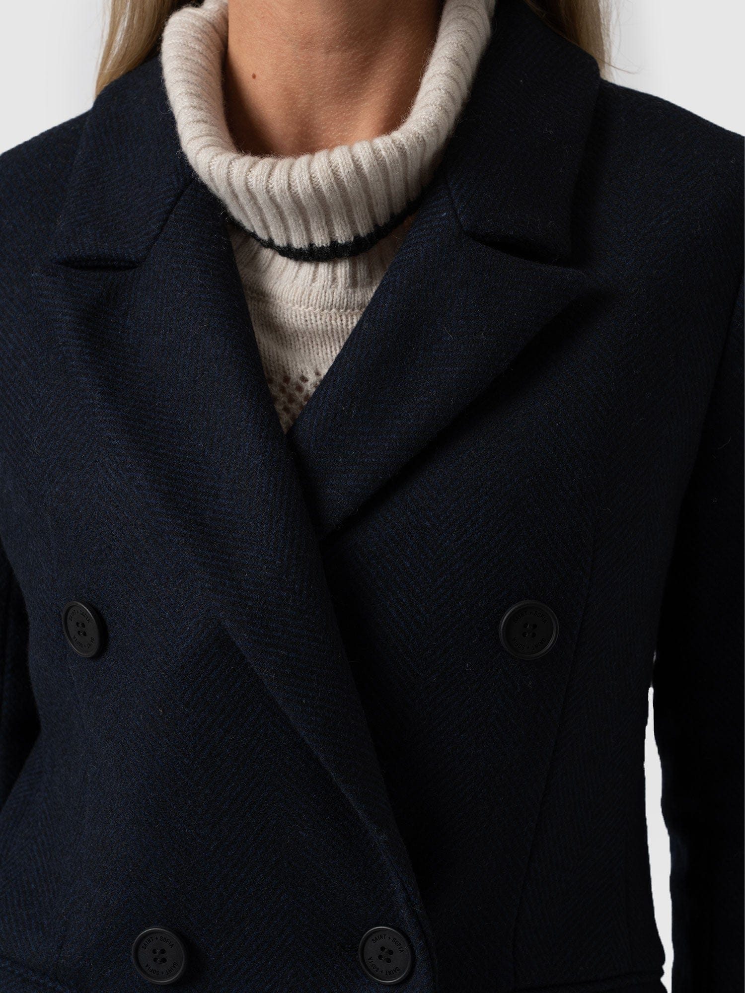Cambridge Coat Navy Chevron - Women's Coats | Saint + Sofia® UK