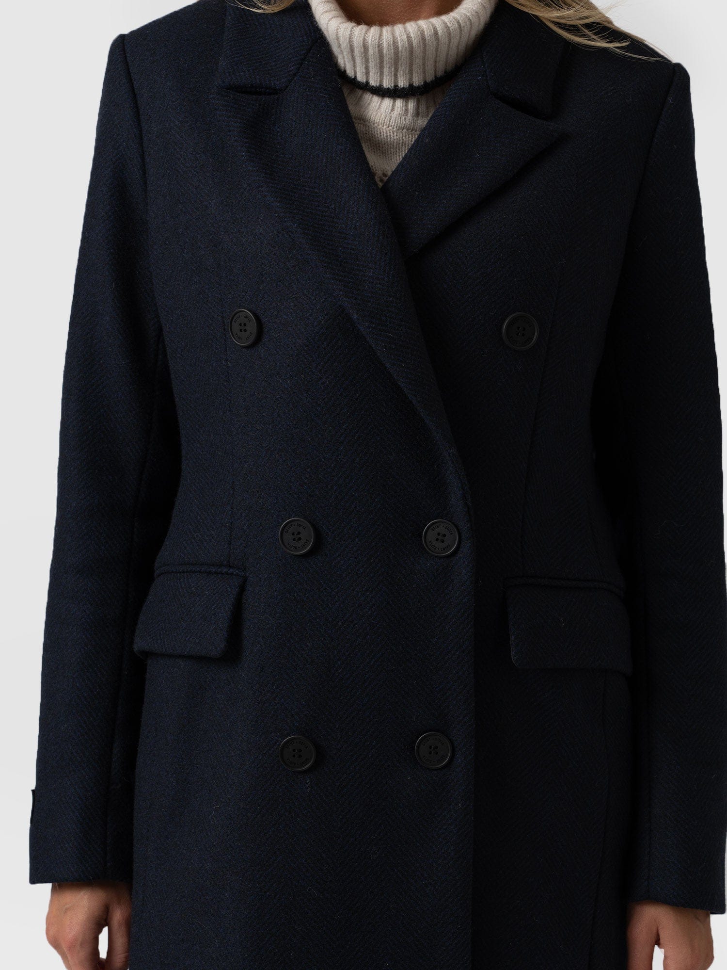 Cambridge Coat Navy Chevron - Women's Coats | Saint + Sofia® UK