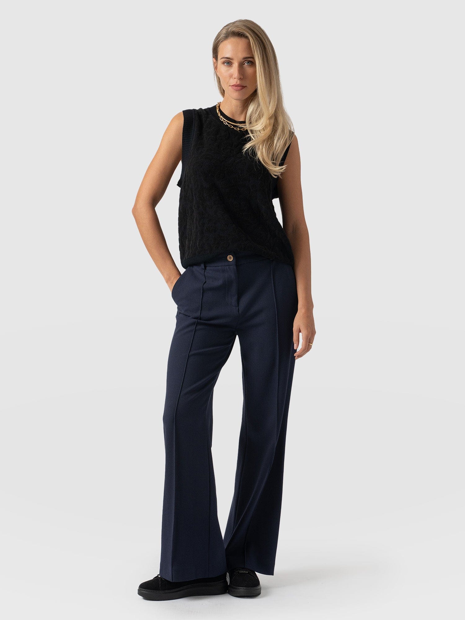 Cambridge Tailored Wide Leg Pant Navy - Women's Trousers | Saint + Sofia® UK