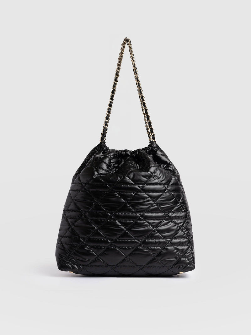 Camilla Drawstring Tote Bag - Black