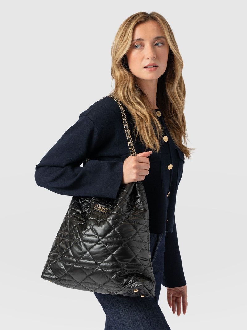 Camilla Drawstring Tote Bag - Black