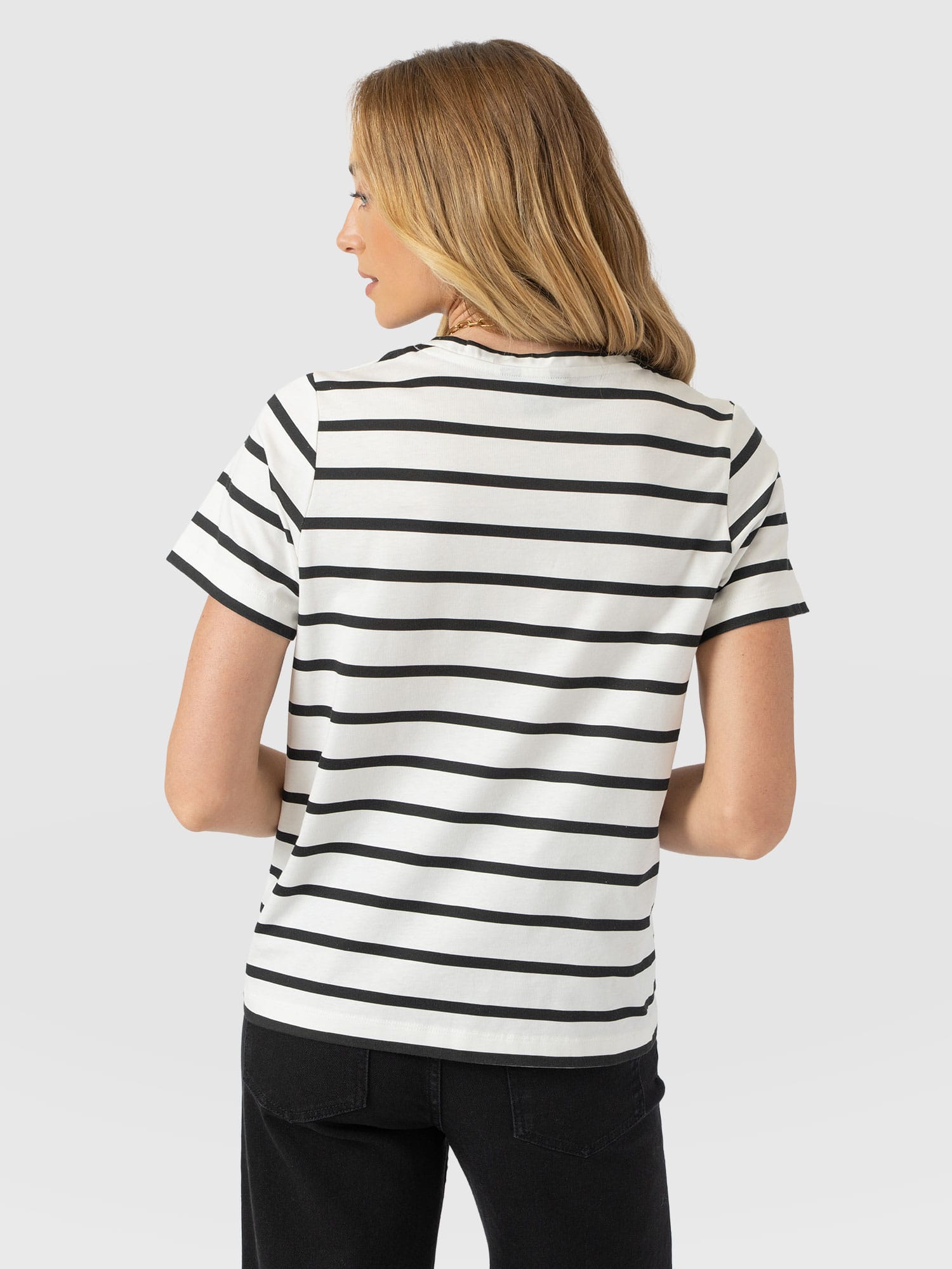 Chelsea Crew Neck Tee - Black Stripe - Women's T-shirts | Saint + Sofia® UK