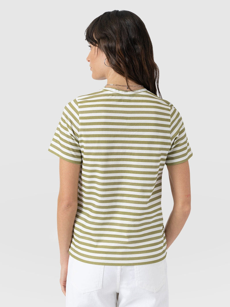 Chelsea Crew Neck Tee - Green Stripe - Women's T-shirts | Saint + Sofia® UK