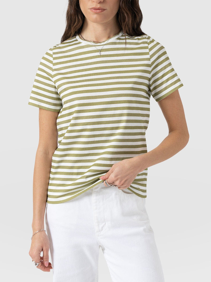 Chelsea Crew Neck Tee - Green Stripe - Women's T-shirts | Saint + Sofia® UK