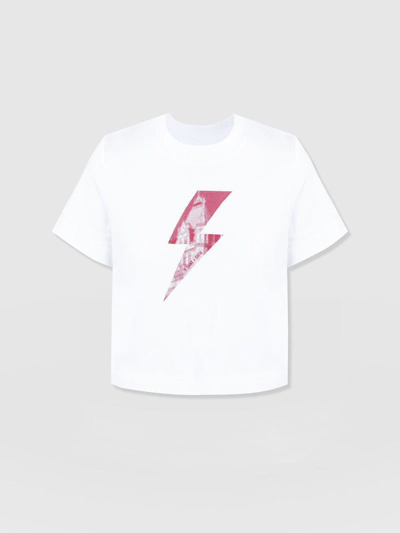 Chelsea Crew Neck Tee - White - Pink Lightning Bolt