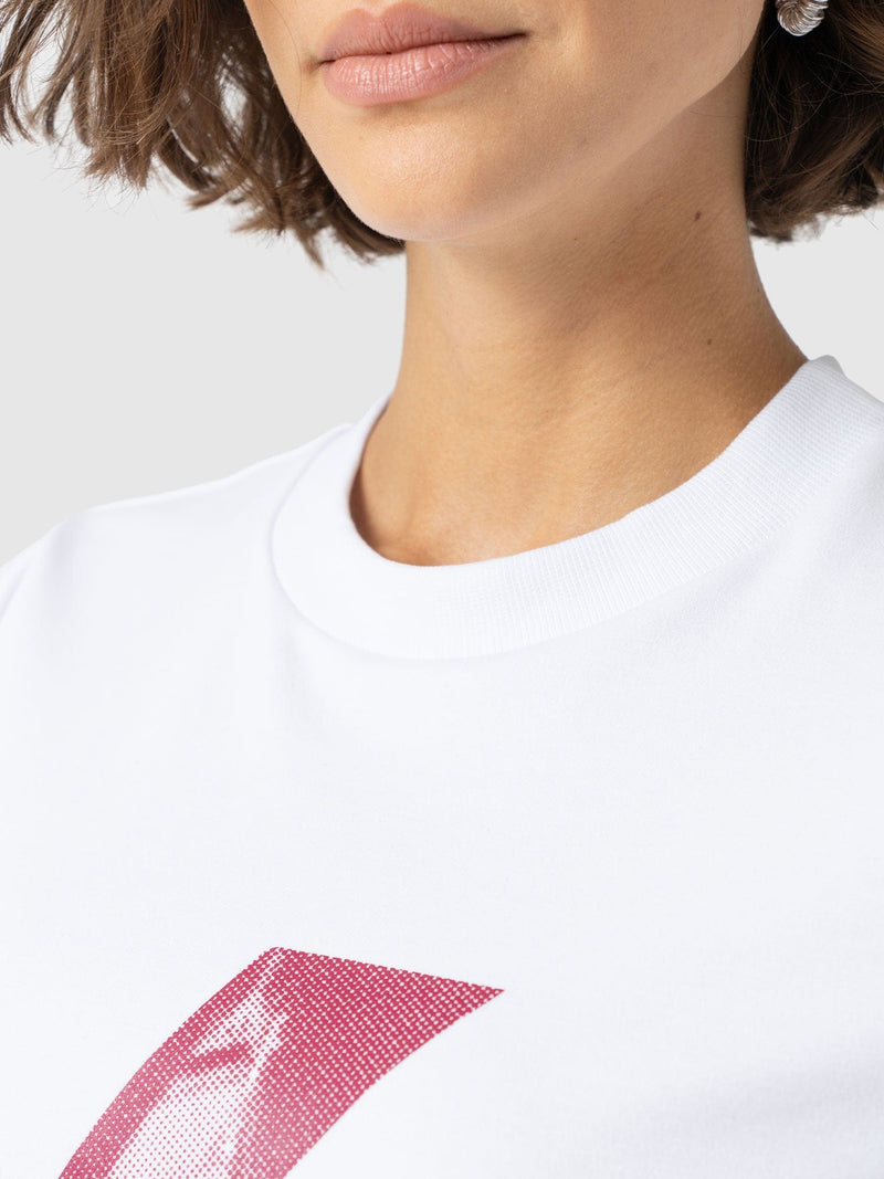 Chelsea Crew Neck Tee - White - Pink Lightning Bolt