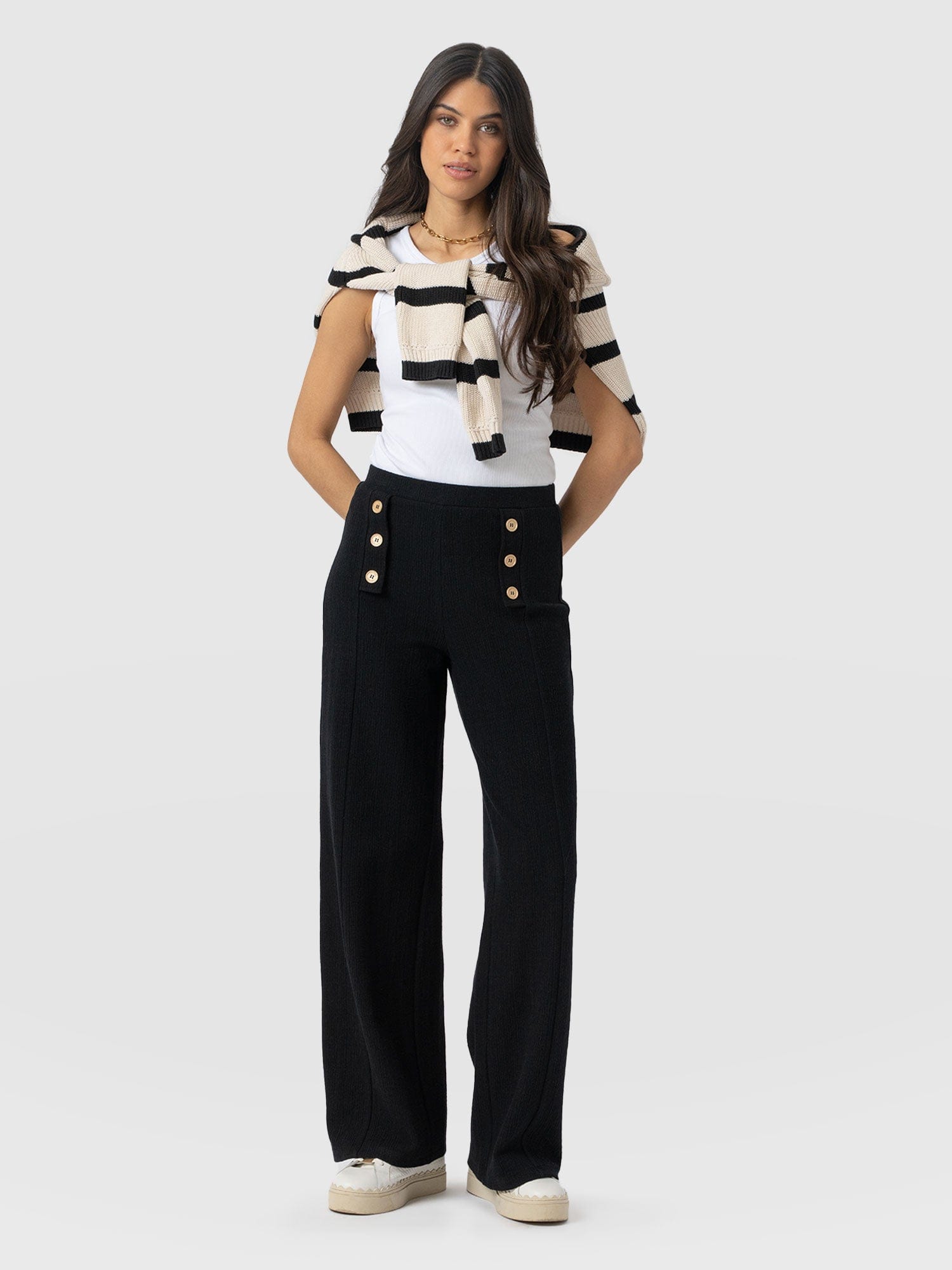 Chelsea Pant - Black Textured - Women's Trousers | Saint + Sofia® UK