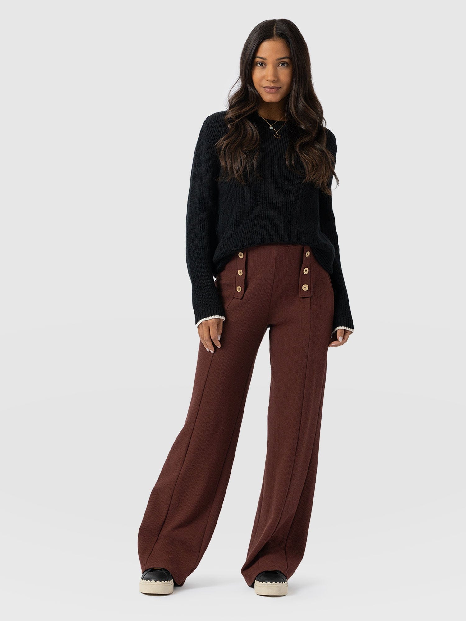 Chelsea Pant - Maroon Textured - Women's Trousers | Saint + Sofia® UK