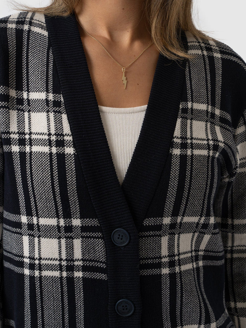 College Cardigan - Navy/ Cream Check