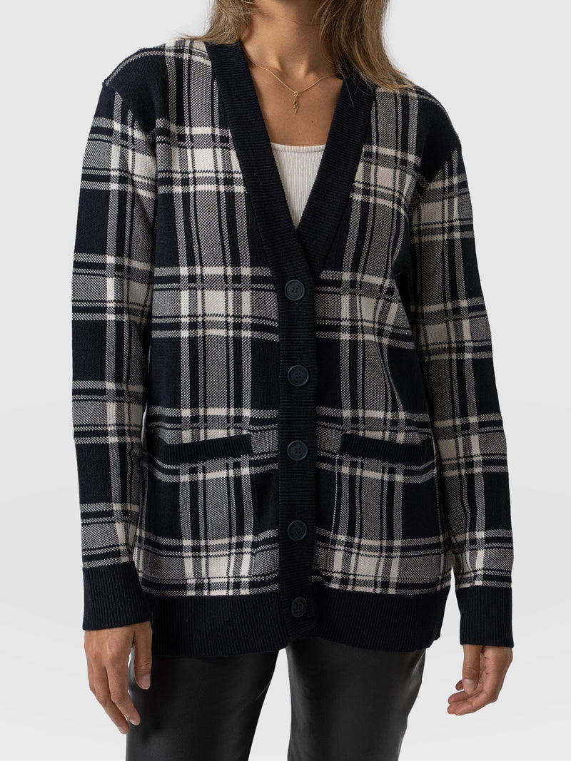 College Cardigan - Navy/ Cream Check