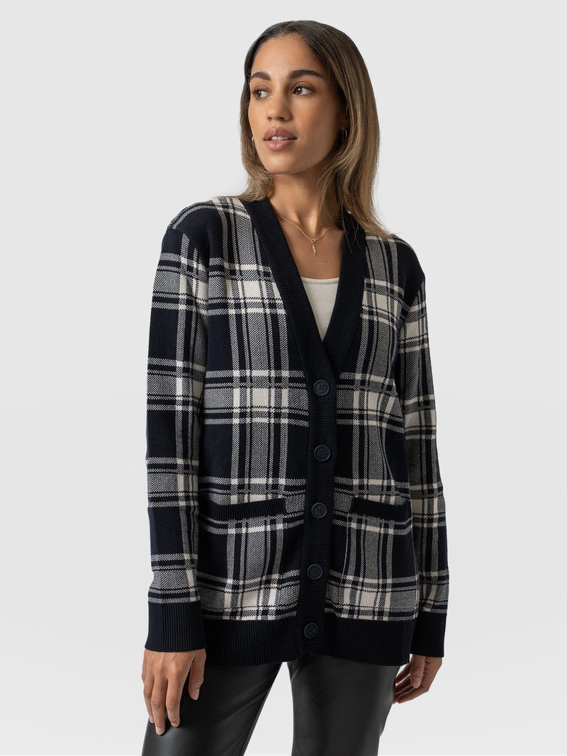 College Cardigan - Navy/ Cream Check