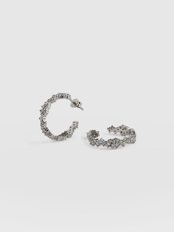 Constellation Cluster Hoop Earrings - Silver