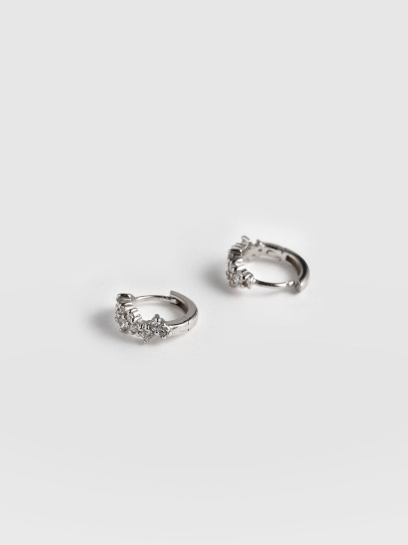 Constellation Cluster Huggie Earrings - Silver