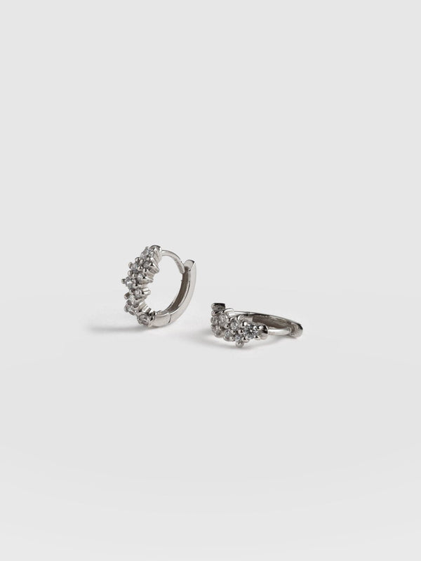 Constellation Cluster Huggie Earrings - Silver