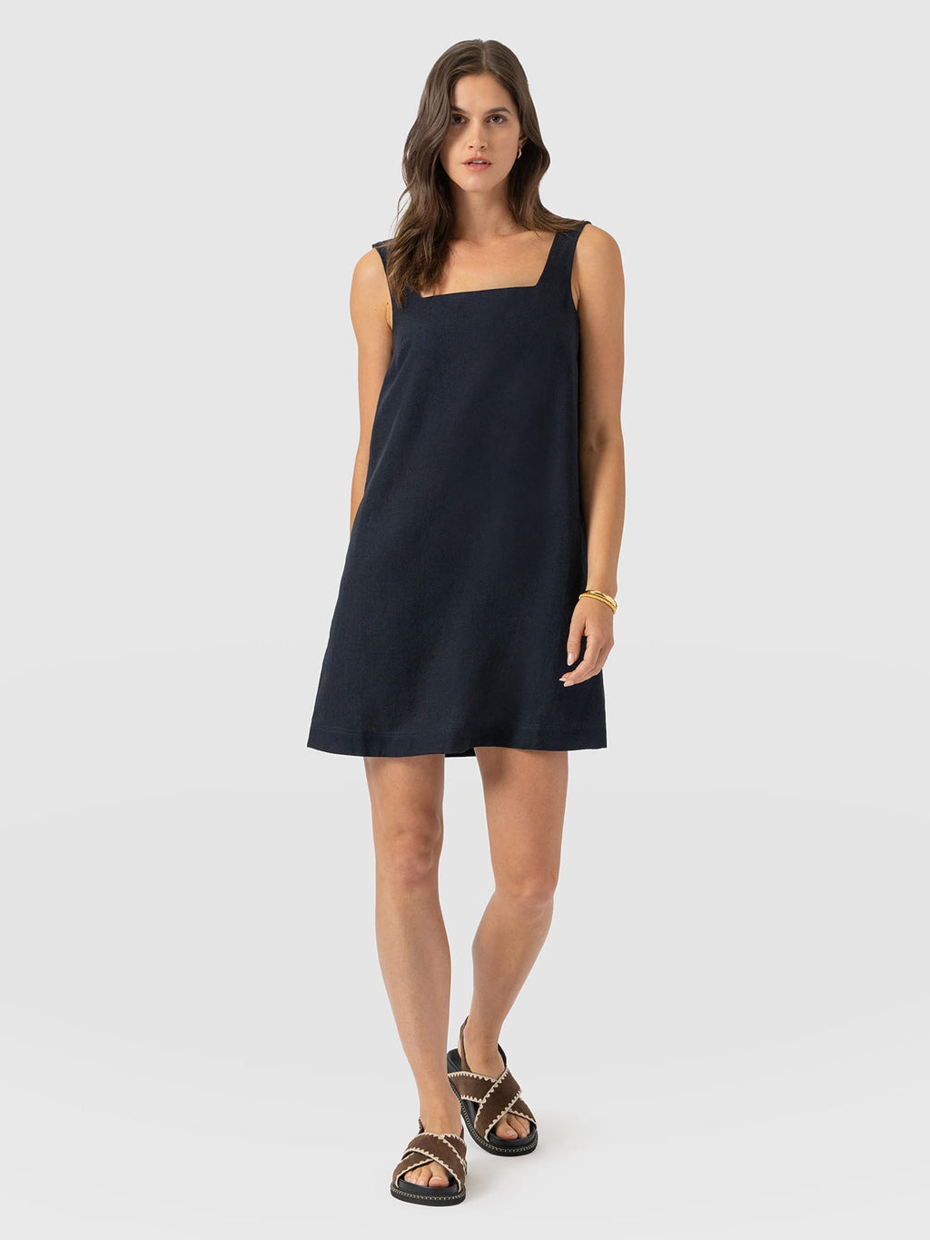 navy linen dress uk Linen Blend Shirt Midi Dress