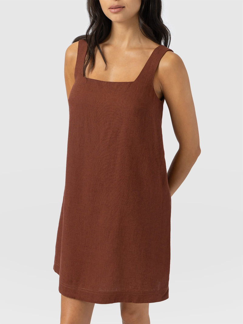 Corinne Linen Cami Dress - Russet Brown