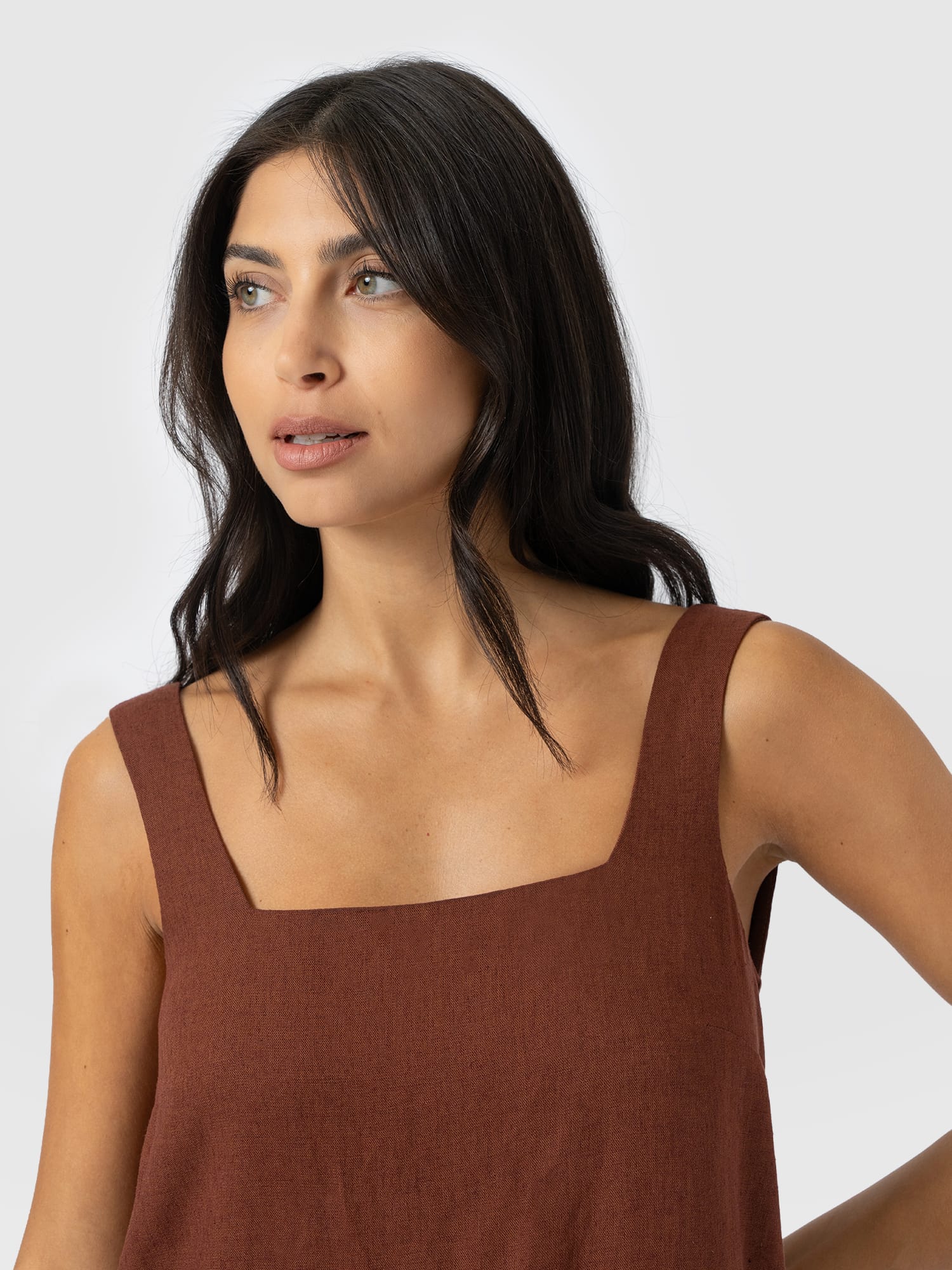 Corinne Linen Cami Dress - Russet Brown