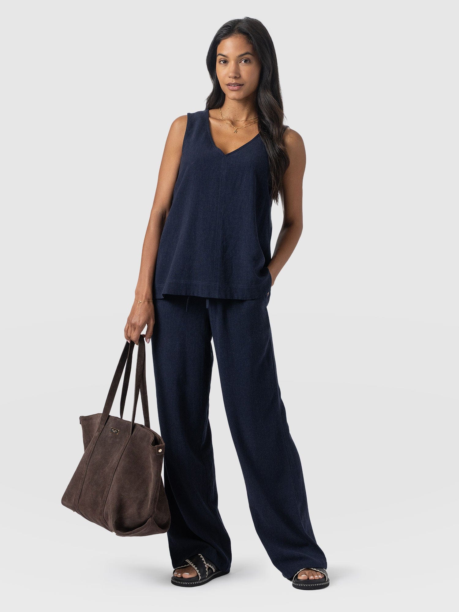 Corinne Linen Pant - Navy - Women's Trousers | Saint + Sofia® UK