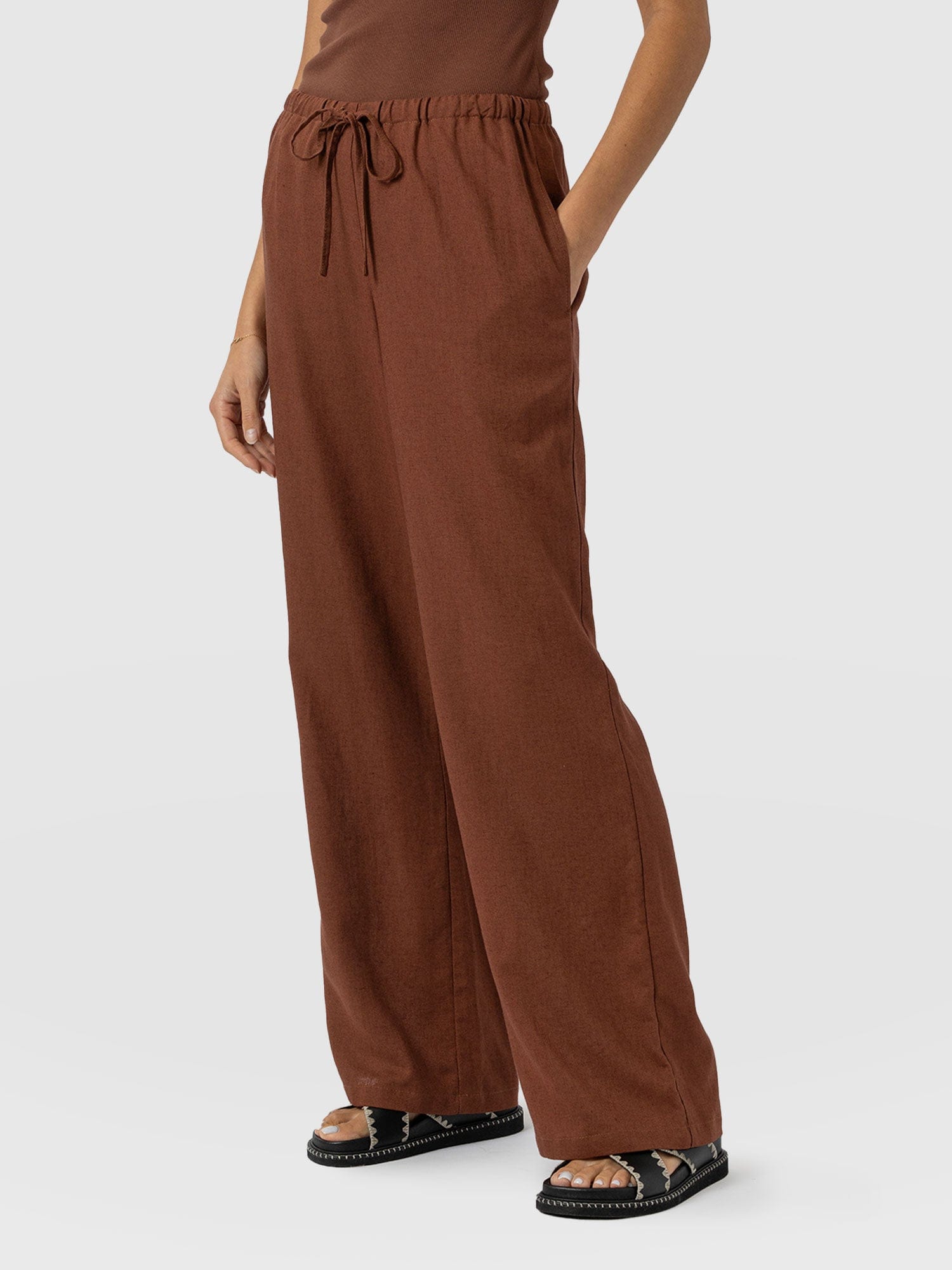 Corinne Linen Pant - Russet Brown - Women's Trousers | Saint + Sofia® UK