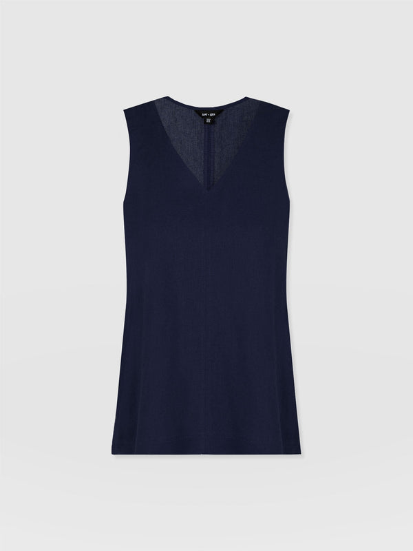Corinne Linen V Neck Tunic - Navy