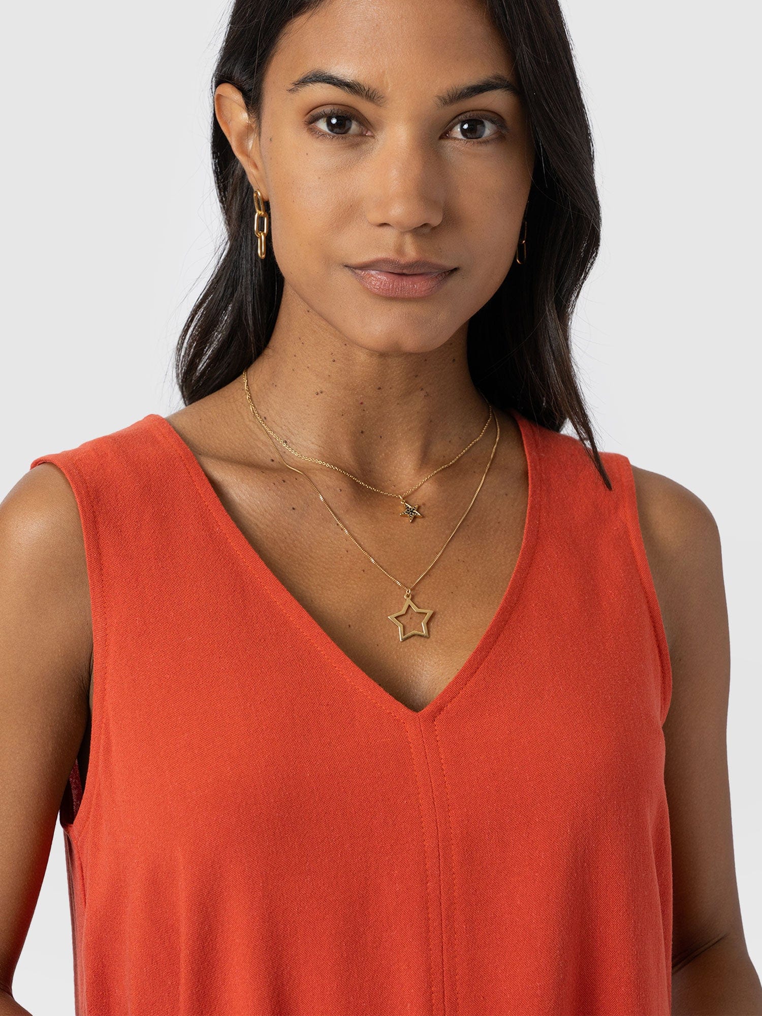 Corinne V Neck Tunic - Burnt Orange - Women's T-shirts | Saint + Sofia® UK