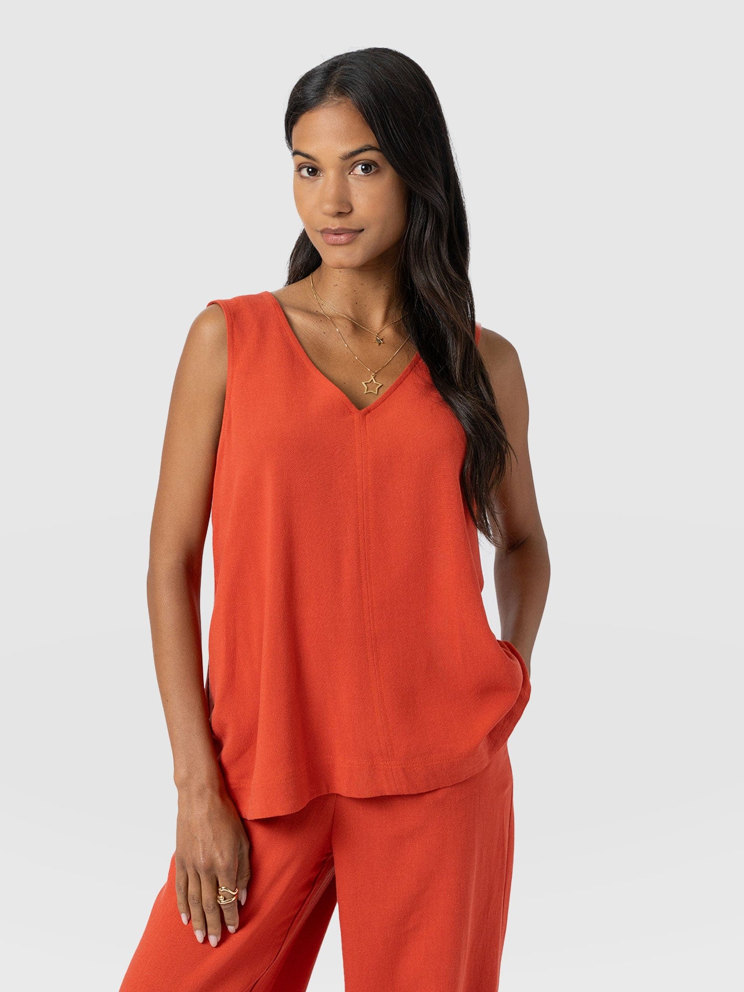 Corinne V Neck Tunic - Burnt Orange - Women's T-shirts | Saint + Sofia® UK
