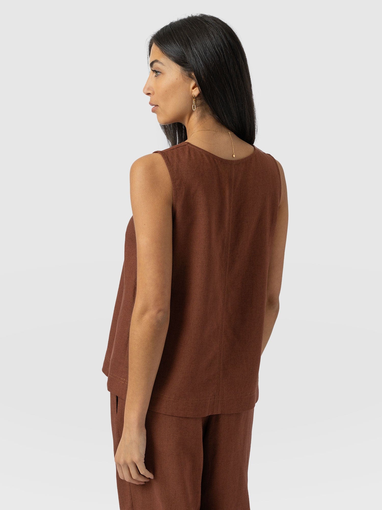 Corinne V Neck Sleeveless Tunic Russet Brown