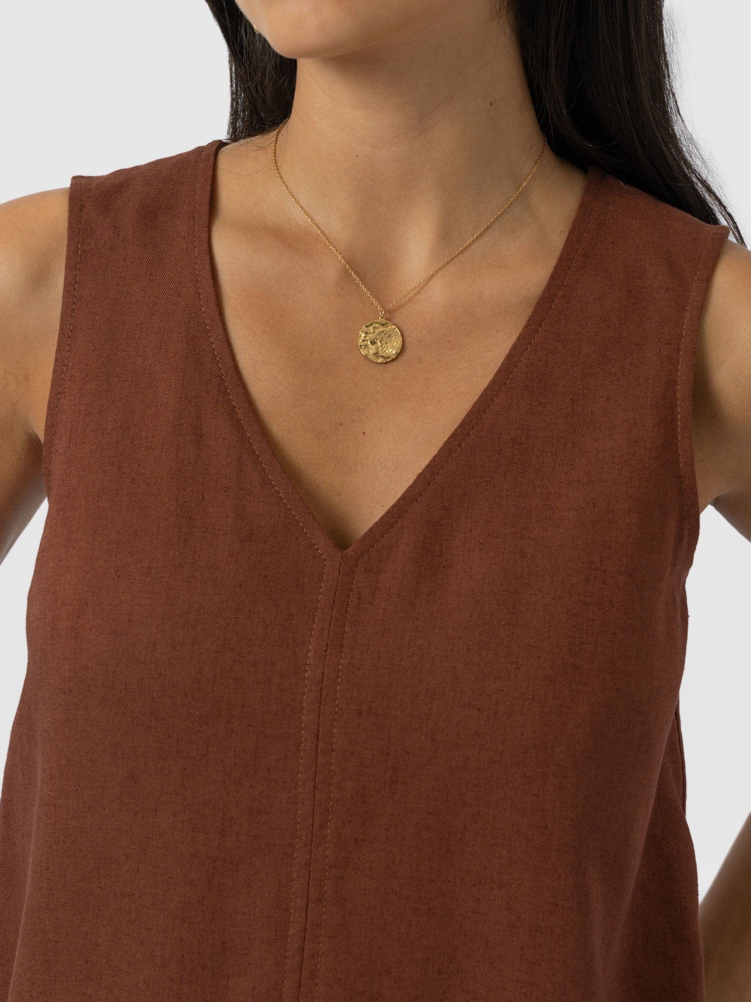 Corinne Linen V Neck Tunic - Russet Brown - Women's Tops | Saint + Sofia® UK