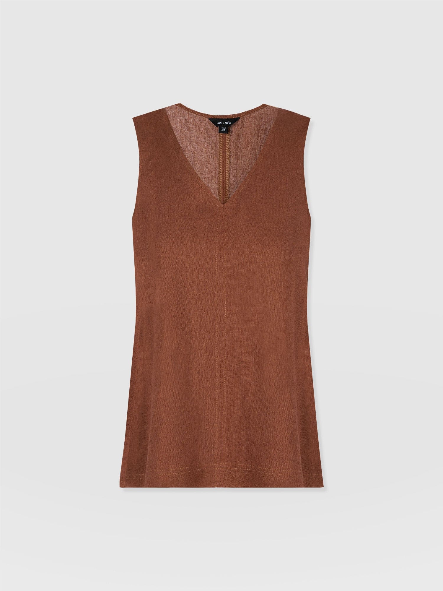 Corinne Linen V Neck Tunic - Russet Brown