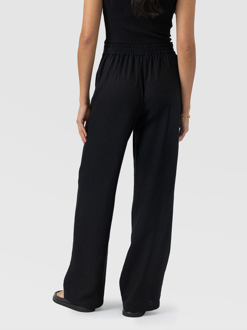 Corinne Wide Leg Linen Pant - Black - Women's Trousers | Saint + Sofia® UK
