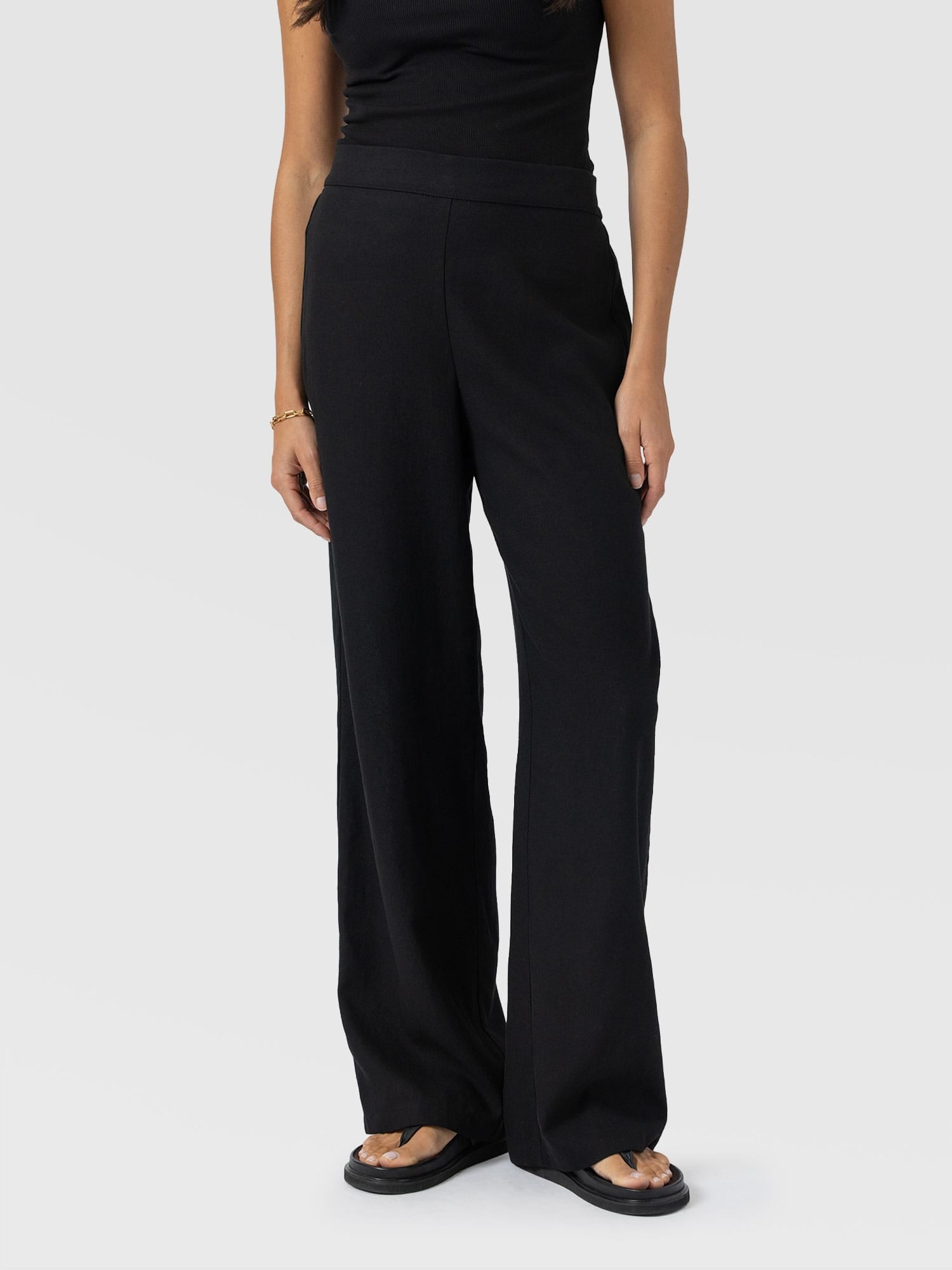Corinne Wide Leg Linen Pant - Black - Women's Trousers | Saint + Sofia® UK