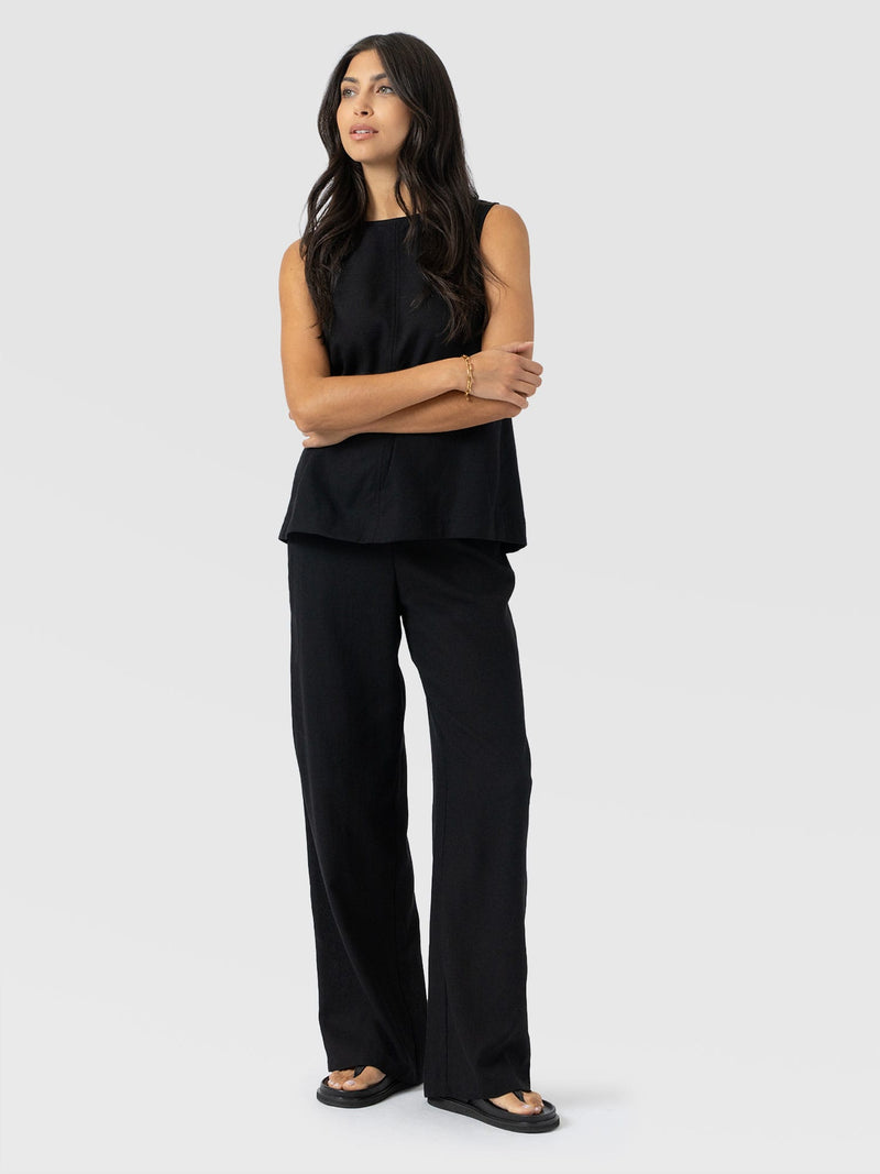 Corinne Wide Leg Linen Pant - Black - Women's Trousers | Saint + Sofia® UK