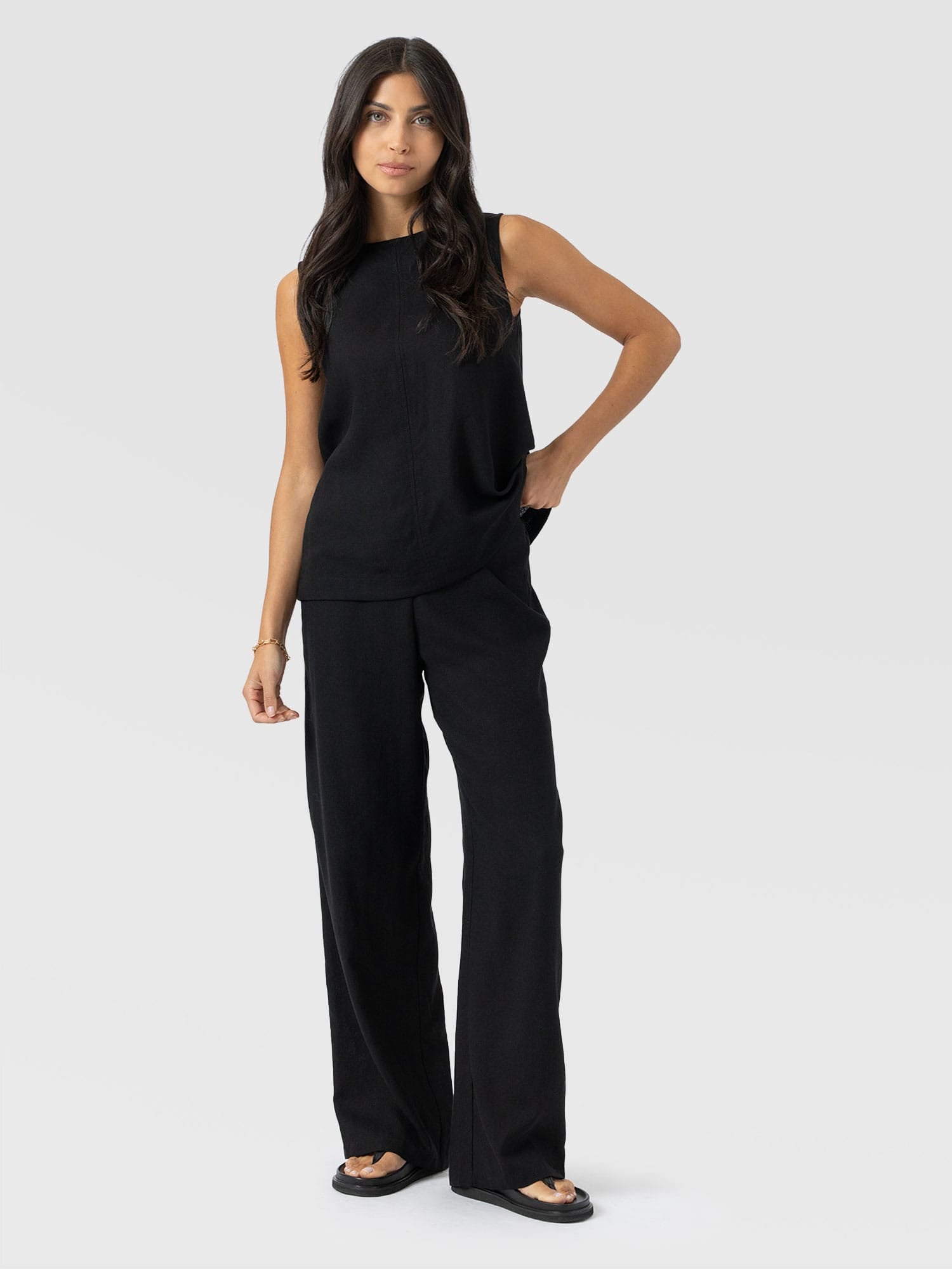 Corinne Wide Leg Linen Pant - Black - Women's Trousers | Saint + Sofia® UK