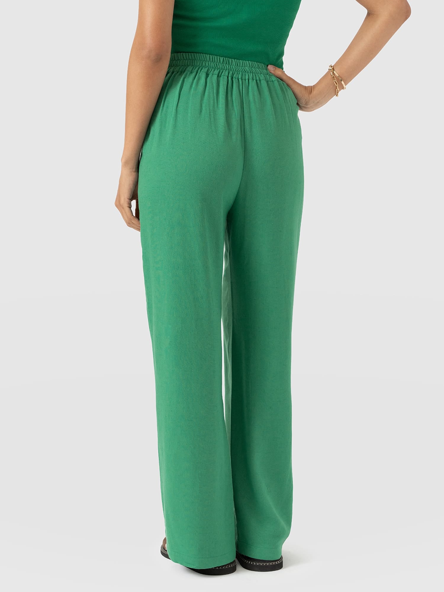 Corinne Wide Leg Linen Pant - Green