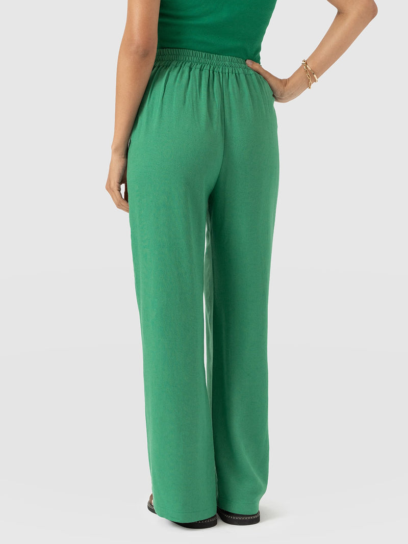 Corinne Wide Leg Linen Pant - Green - Women's Trousers | Saint and Sofia® UK